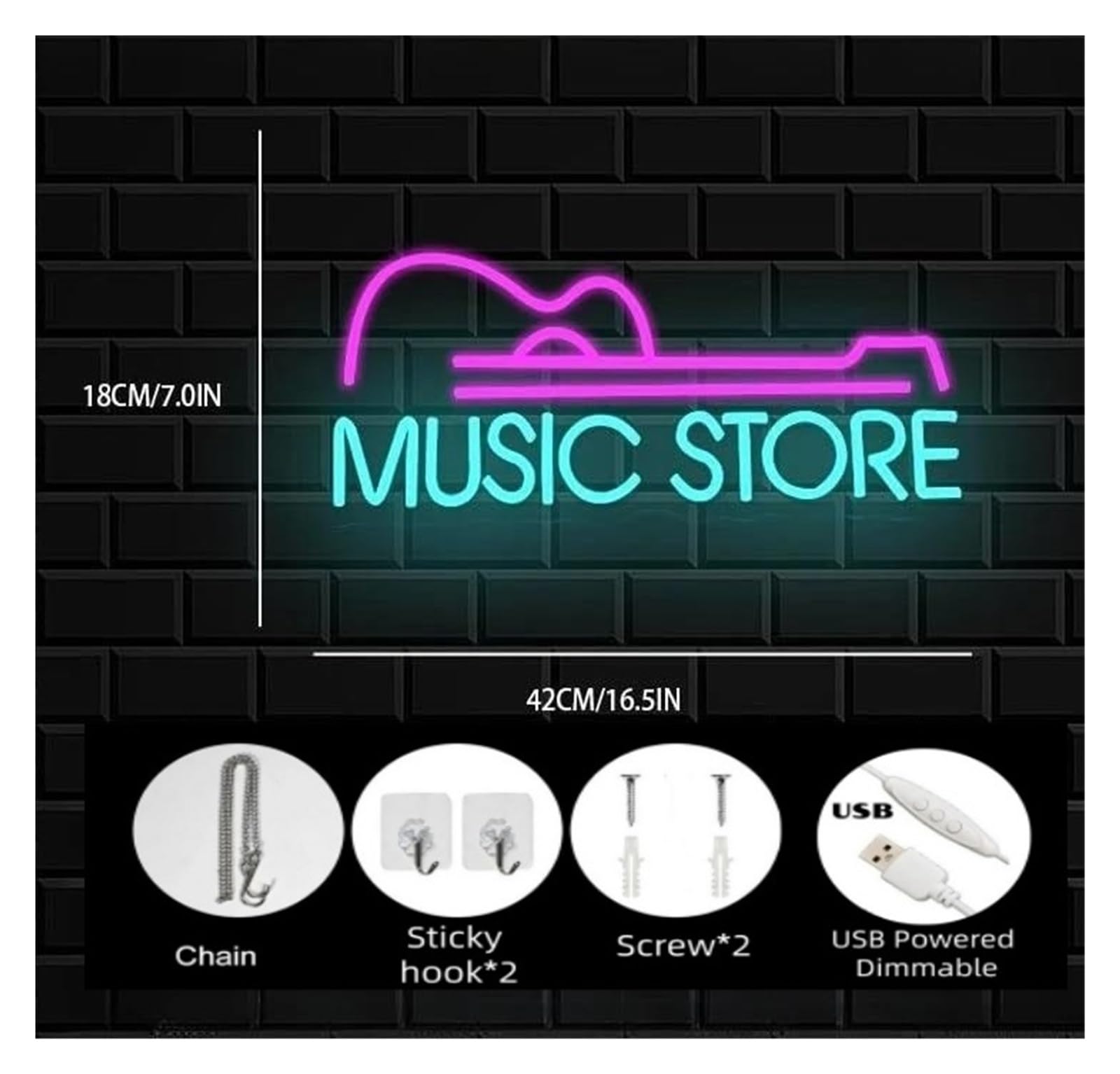 Luci al Neon Da Parete Music Store Insegna Al Neon USB Dimmerabile Per Bar Negozio Di Attrezzature Musicali Decorazioni Per Pareti In Studio Per Feste 42x18cm