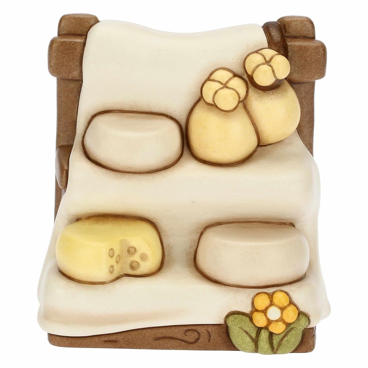 THUN - Presepe 2022 - Statuina Presepe Banco Formaggi in Ceramica Decorata a Mano - Linea Presepe Classico - 7,5x4,4x8,5 cm h