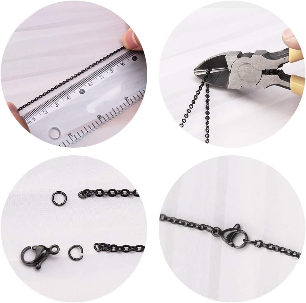 33 Feet Black Stainless Steel Flat Cable Chains Link Spool Bulk with 20 Lobster Clasps and 50 Jump Rings for Pendant Necklace Jewelry DIY Making - Image 4