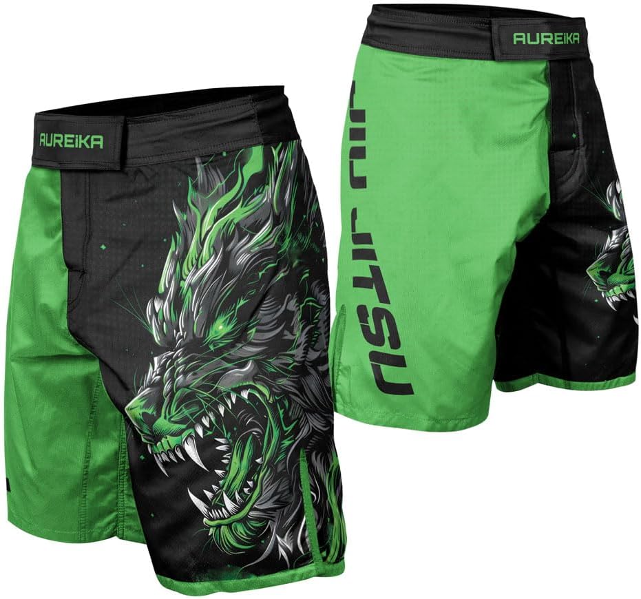 Wolf Men’s Fight Shorts – Jiu Jitsu Training Shorts Men's Kickboxing Gear for Grappling MMA BJJ Boxing