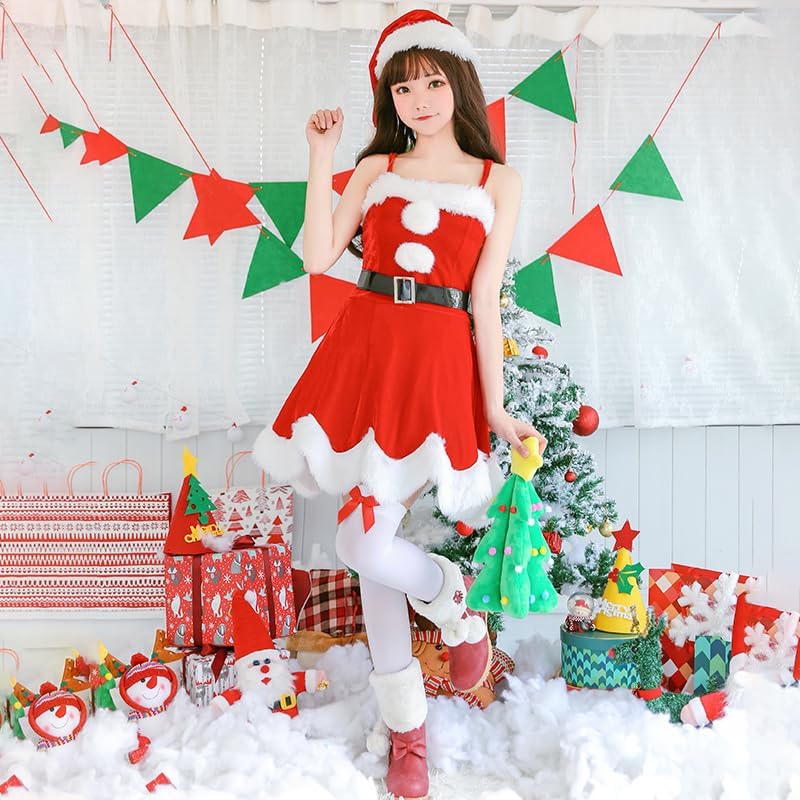 クリスマス サンタコスプレ 可愛い 3点セット サンタコスチューム レディース デコルテ ワンピース 肩出し セ 【ぱっ】