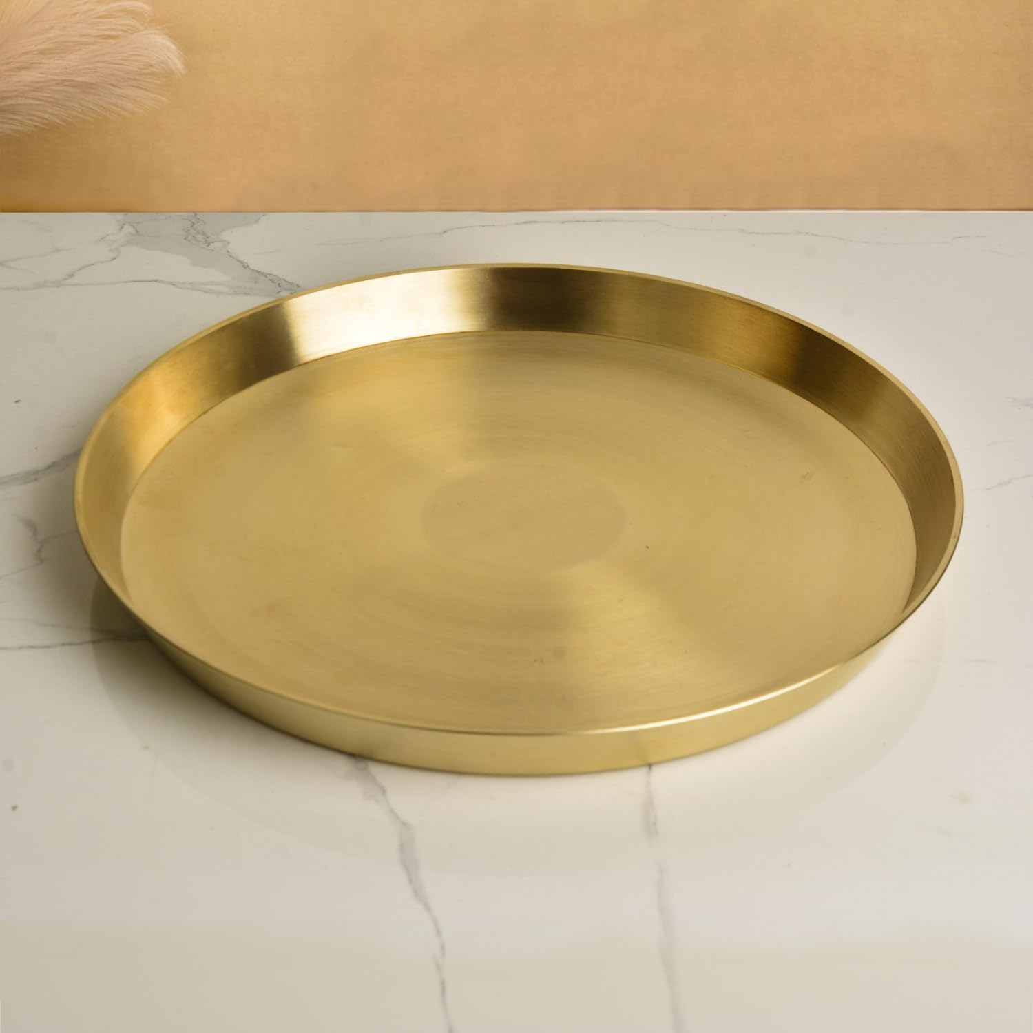 Premium Kansa Heavy Dinner Plate 12 Inches 1000 gm Matte Finish Golden Color | Big Size Plain Kansa Thali for Eating | Traditional Pital Thali for Pooja Home Kitchen Dining Serving and Festive Use-image-36