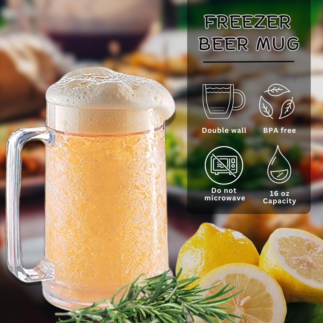 Beer Mugs For Freezer, Double Wall Insulated Plastic Glasses – Freezer Mugs, 16 oz – Perfect Frozen Beer Mugs for Home Bar Accessories, Gifts for Men, 1 Pack - Image 3