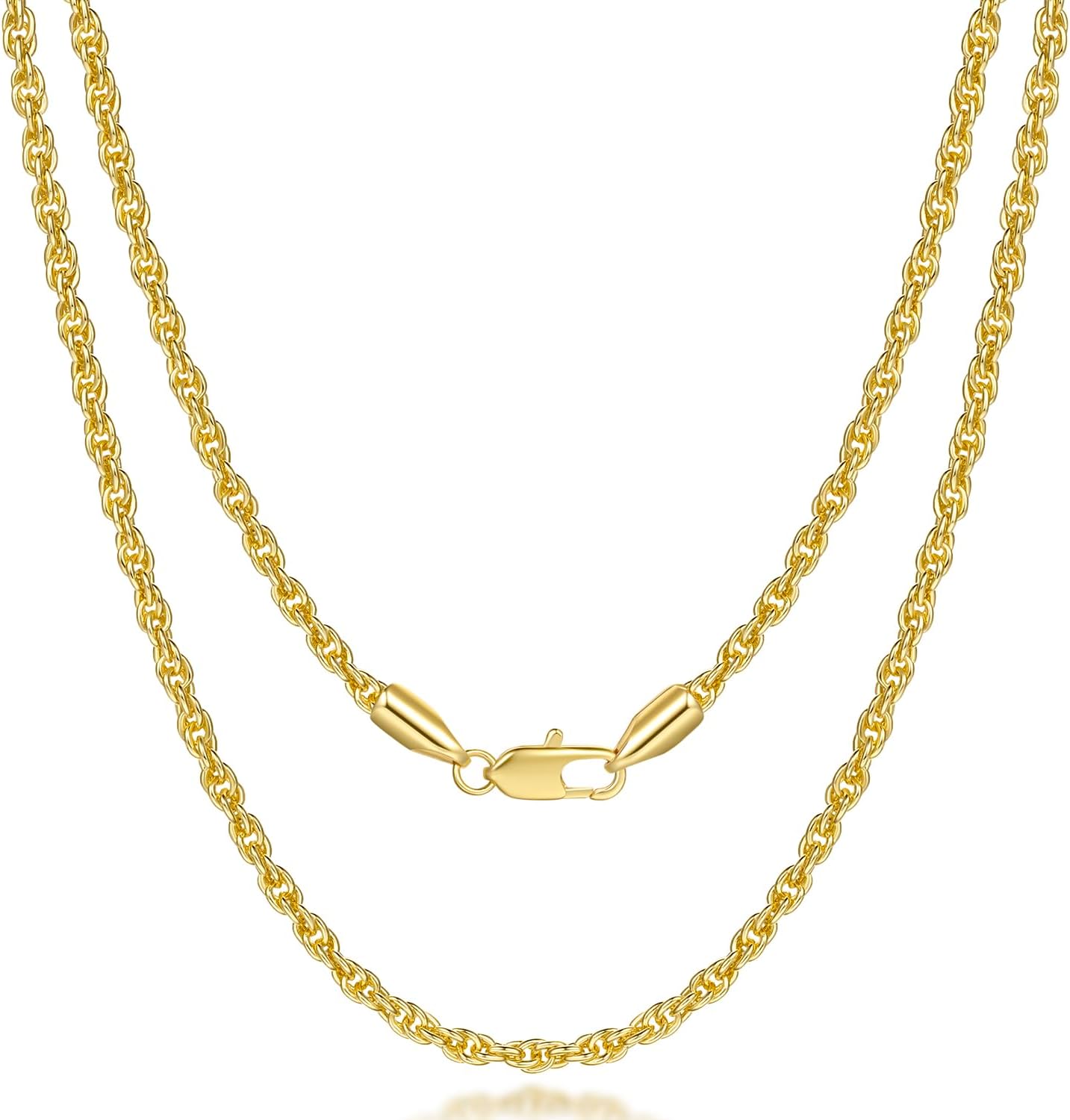 14K Gold Chain for Women & Men Gold Necklace for Women & Mens Necklaces for Womens Trendy Twist Rope Chain Necklace for Womens Mens Chains Neckalces for Men 3mm 16’’- 30”