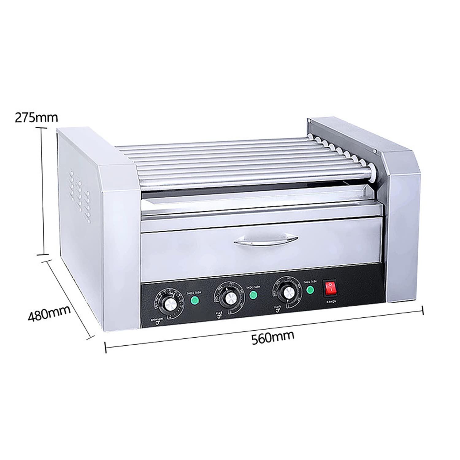 FAXIOAWA Hot Dog Roller Warmer Grill Cooker Machine, Commercial 11 Rodillos antiadherentes Bun Warmer Hot Dog Salchicha Griller para el hogar, Tienda, Snack, Bar