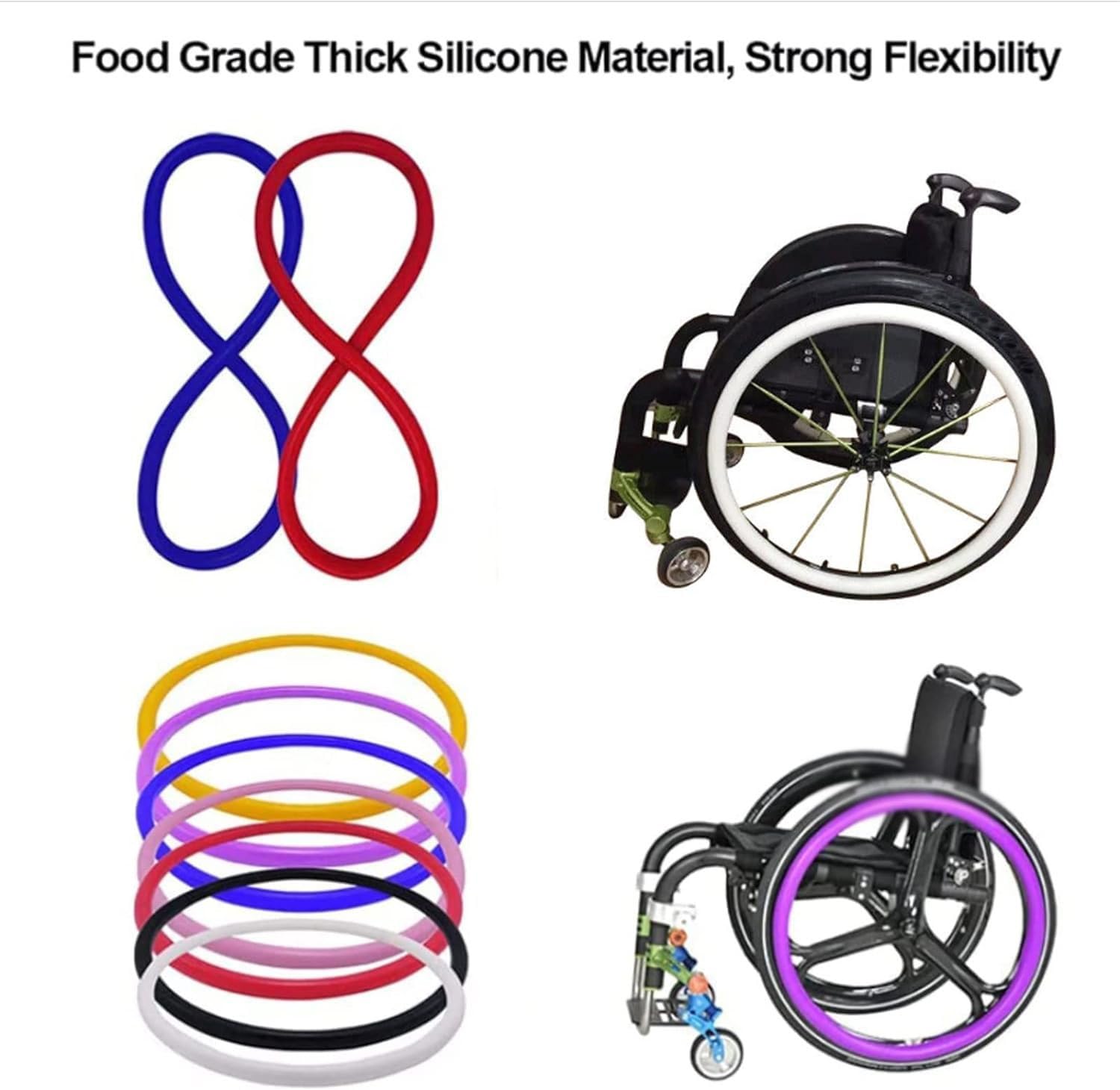 Rutschfeste Silikon-Abdeckung für Rollstuhl-Schiebefelgen für 55,9 cm / 24 Zoll große Räder, verschleißfeste Hand-Push-Abdeckung mit Schutzhülle zur Verbesserung der Griffigkeit und Traktion (4 Stück)