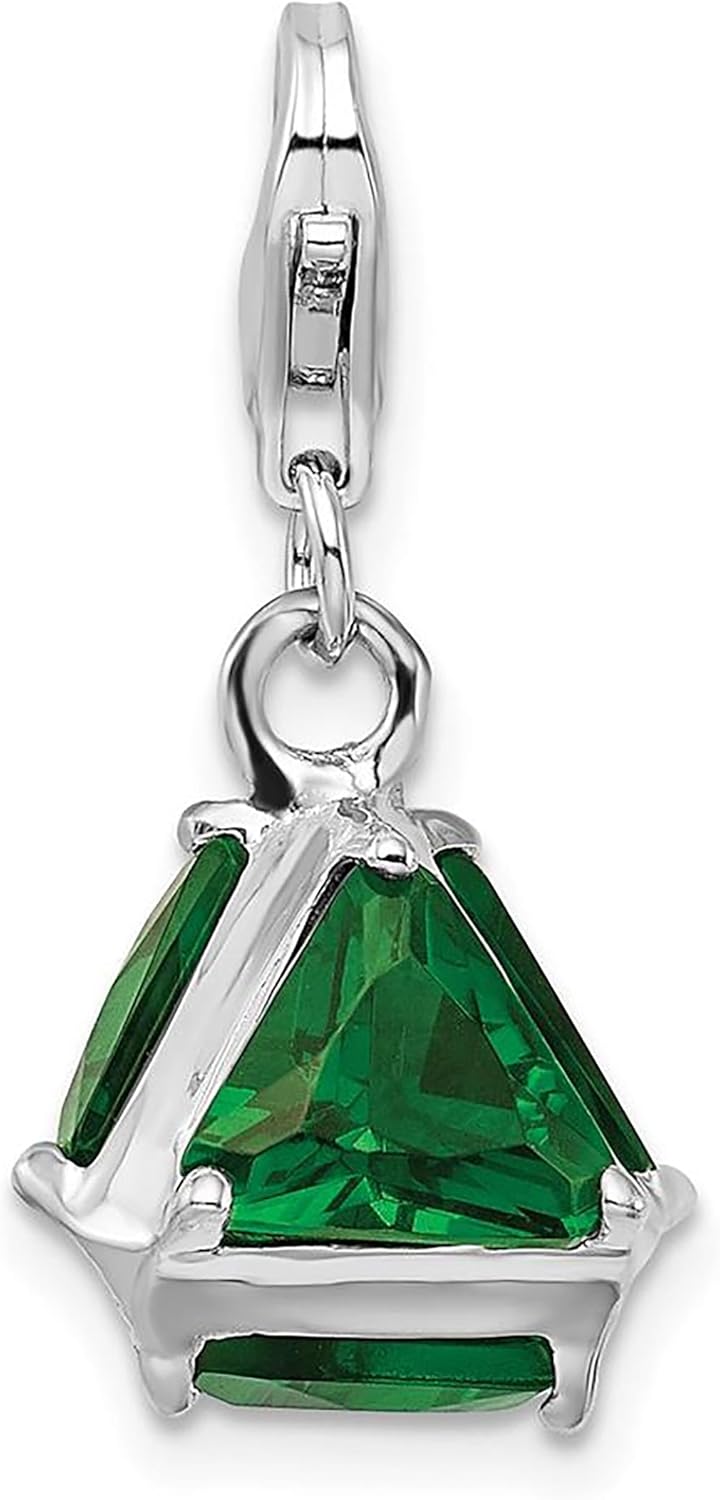 925 Sterling Silver Amore La Vita Polished 3-D Green Glass Bracelet Charm Lobster Clasp