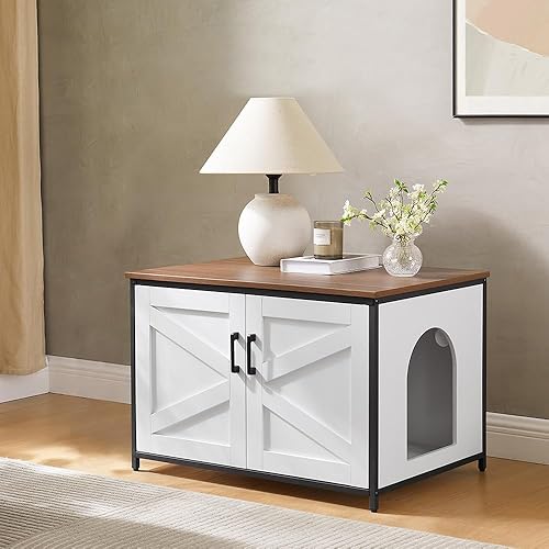 Vista 80 de unipaws – Banco de almacenamiento y orinal para gatos, cubierta de caja de arena con estructura de madera resistente, almacenamiento amplio, fácil