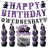 Wednesday Birthday Supplies, Wednesday Theme Birthday Party Decorations Include Banner, Cake Topper,
