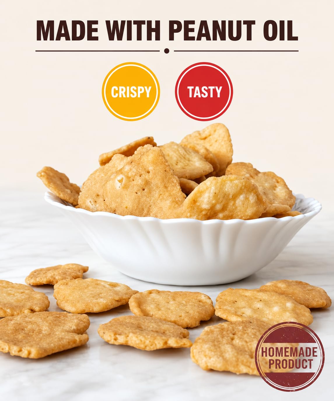 House of Snacks Mathri, Made with Peanut Oil, Ajwain Flavour, No Preservative, Homemade Snack (800gm) 1