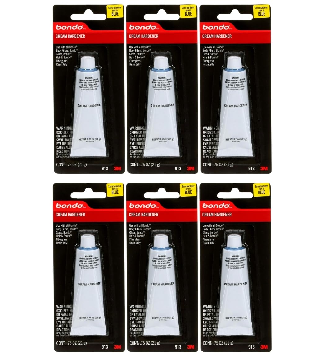 Bondo Red Cream Hardener – 0.75 oz Tubes, Color-Changing Indicator for Consistent Mixing, Compatible with Bondo Fillers and Resins, 6-Pack