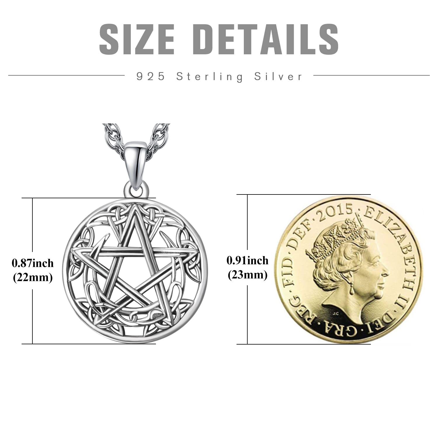 KINGWHYTE keltischem Mond & Stern Halskette 925 Silber für Damen Herren