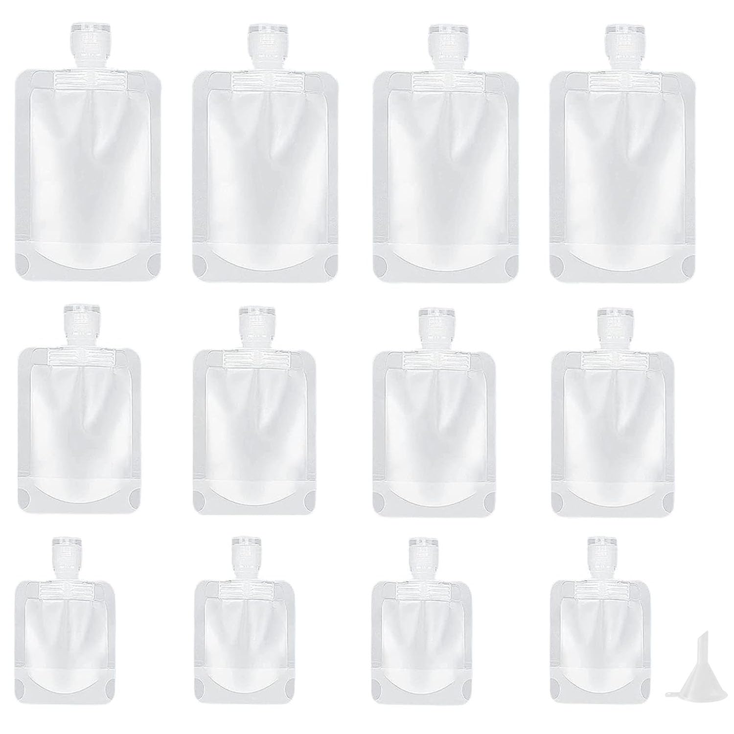Booge 12 Pcs Travel Size Refillable Pouches Empty Squeeze Pouches Squeezable Bags Cosmetic Containers with Funnel for Toiletry, Lotion, Shampoo Conditioner (30ml/50ml/100ml), White-image-46