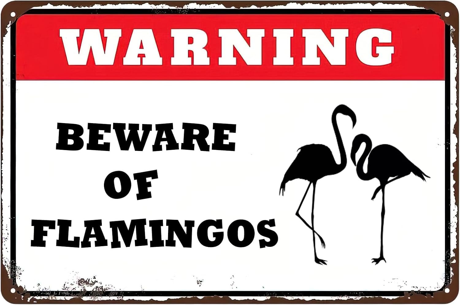 SMAZDFXX Warning Beware of Flamingos Vintage Tin Sign,Warning Retro Wall Decor Metal Plaque for Home Bar Man Cave Yard Fence Outdoors Man Cave Decor 5.5"x8"
