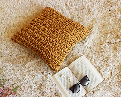 Image of Monstera Hut Corded Wavy Suede Mustard Cushion Cover Pack of 2, (Cushion Cover 16x16inch) (40.6 x 40.6 cm)