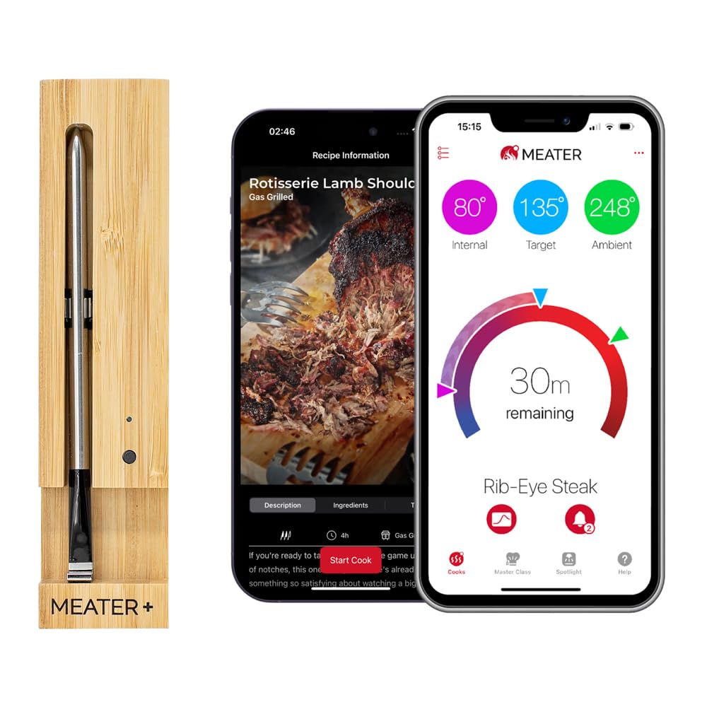 Thermomètre Viande Sans Fil – Appli Bluetooth, 2 Capteurs (0-100°C / 0-300°C) – IP67 Étanche – Pour BBQ, Four