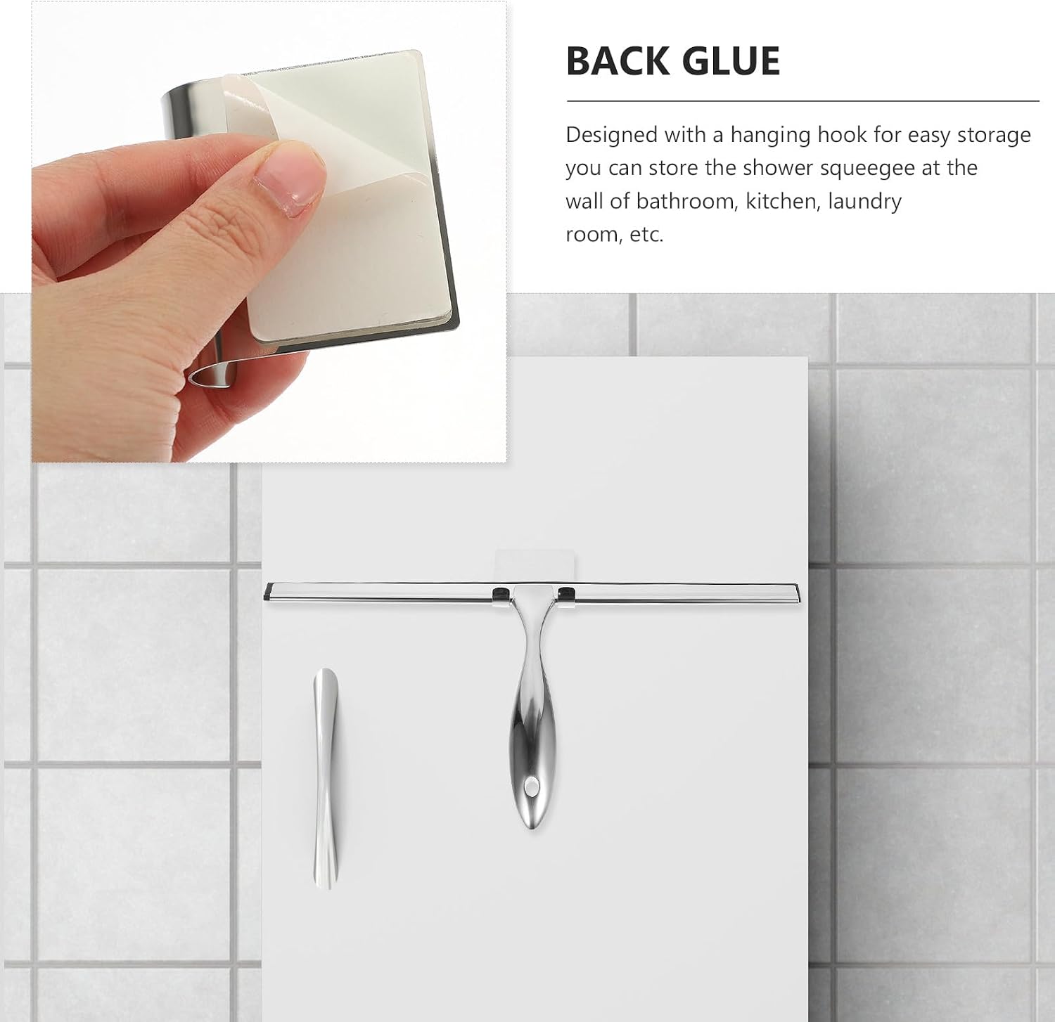 Ergonomic Window Squeegee with Stainless Steel Blade and Adhesive Hook Portable Glass Door Shower Cleaner for Bathroom Tiles Mirrors Car Windows for Home and Commercial Use
