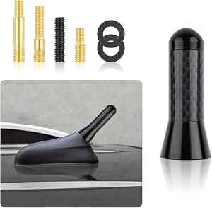 3-Pack Stubby Carbon Fiber Short Antenna For Ford – Blue Aluminum Base With Screws, AM/FM Upgrade