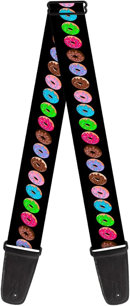Buckle-Down Guitar Strap Sprinkle Donuts Black Multi Color 2 Inches Wide