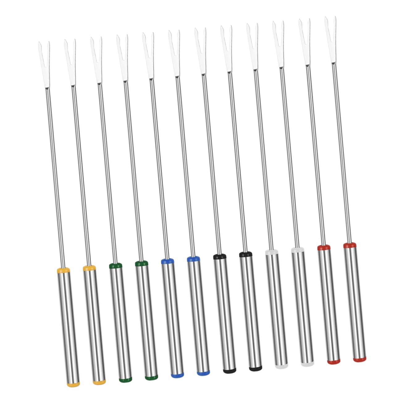 Cabilock 12pcs Stainless Steel Fondue Forks with Heat Insulating Handles for Chocolate Fountain Cheese Fondue and Roasting Marshmallows for Parties and Desserts Random Color