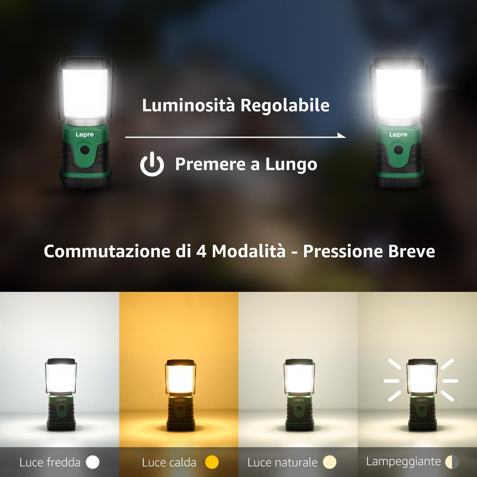 Lepro Lanterna da Campeggio LED Impermeabile 4 Pezzi | Confezione multipla con 4 lanterne leggere, perfette per emergenze, campeggio e attività outdoor,Batteria non inclusa