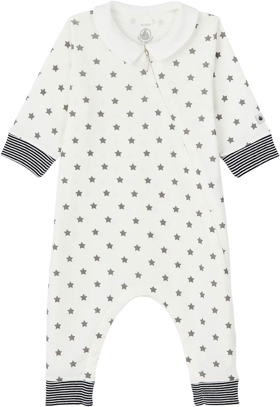 Petit Bateau Baby Boy Zip Up Star Print Romper with Collar