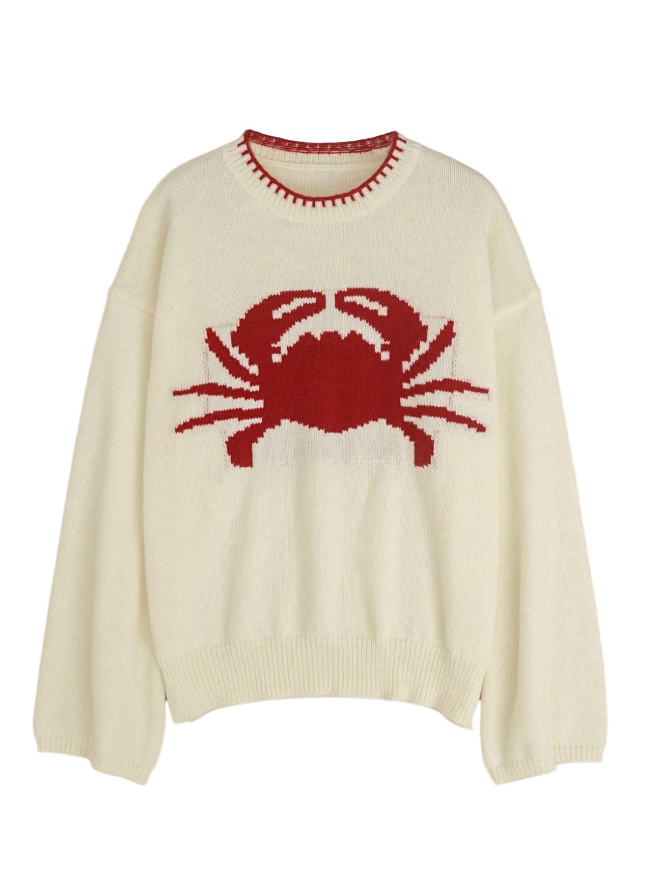 SHENHE Womens Oversized Sweater Y2K Graphic Crab Print Crew Neck Knit Sweater Pullover