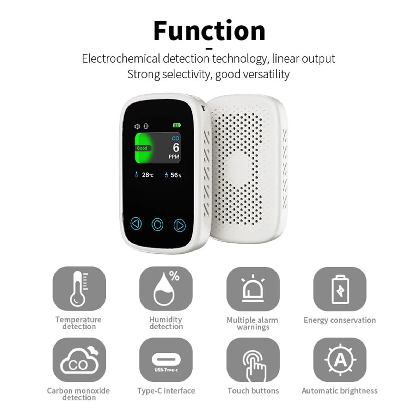 Monitor de co2, Medidor de Calidad del Aire 3 en 1, medidor CO2, Temperatura y Humedad, Sensor con Pantalla LCD, Detector dióxido Carbono monóxido Alarma Voz para el hogar(CO Orange)