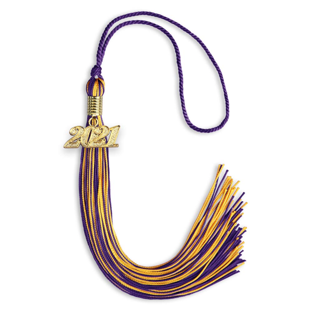Endea Graduation Mixed Double Color Tassel with Gold Date Drop (Purple/Gold, 2021)