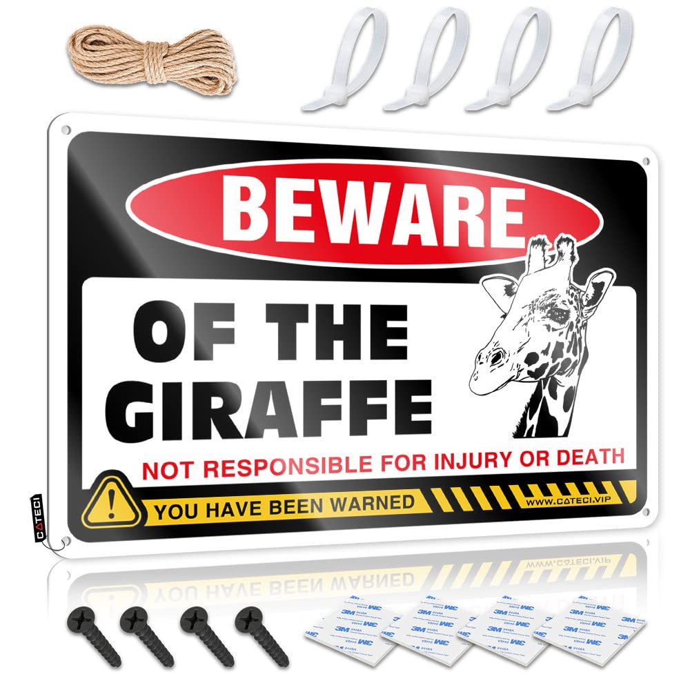 Dorm Door Sign Beware Of Giraffe Tin Sign Funny Signs For Home Bar Mancave Accessories Men(30X40CM)