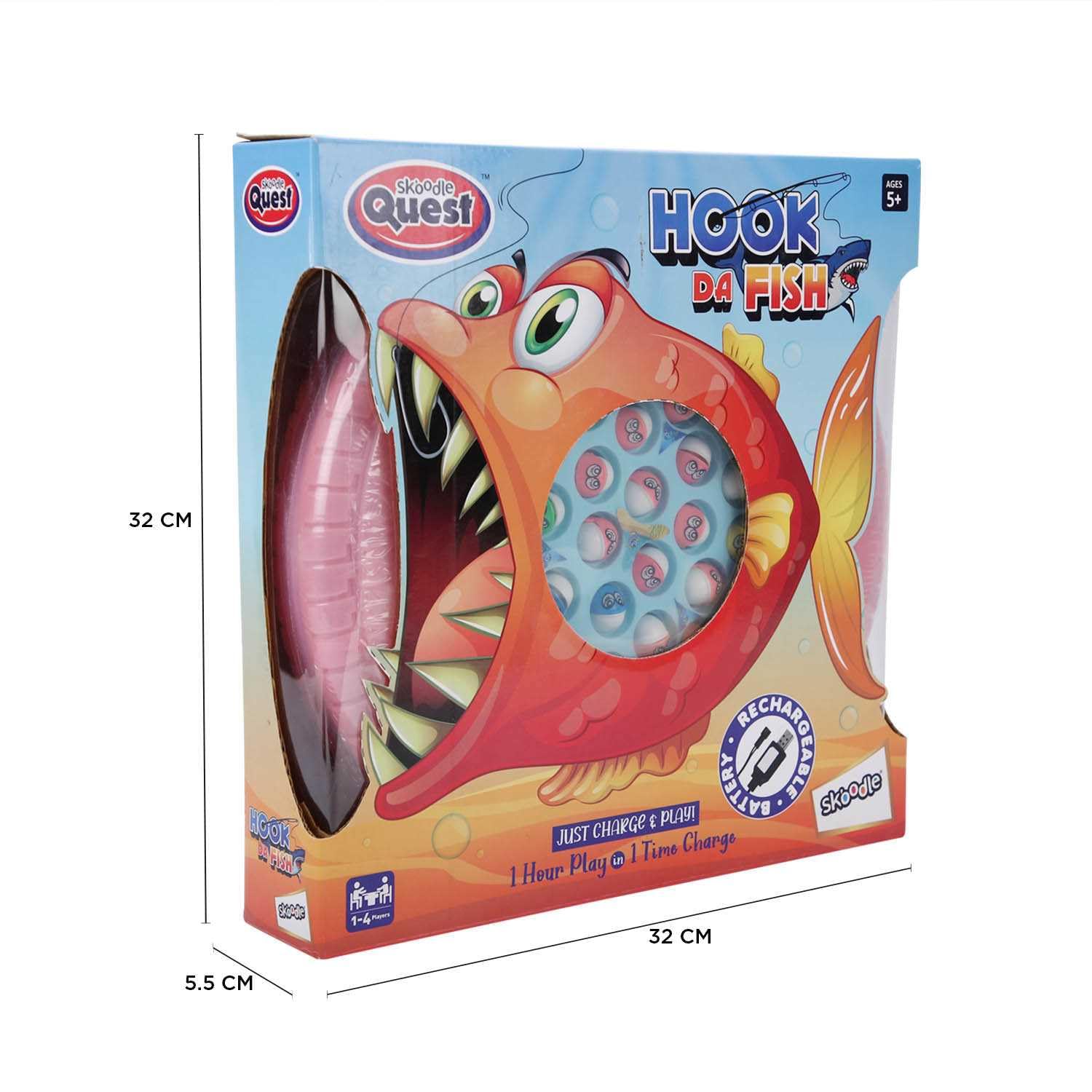 SKOODLE Quest Hook Da Fish Rechargeable Fishing Game 45 Fishes & 4 Fishing Pole Musical Rotating Board Game Age 5+, Multicolor 3