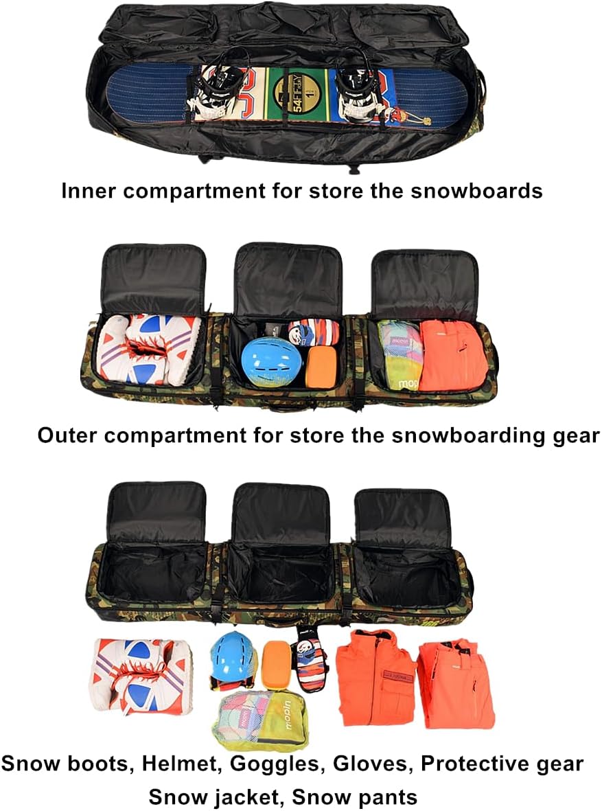 UNISTRENGH Fully Padded Snowboard Bag With Wheels Large Multi-compartment Ski Boots and Helmet Bag Perfect for Travel