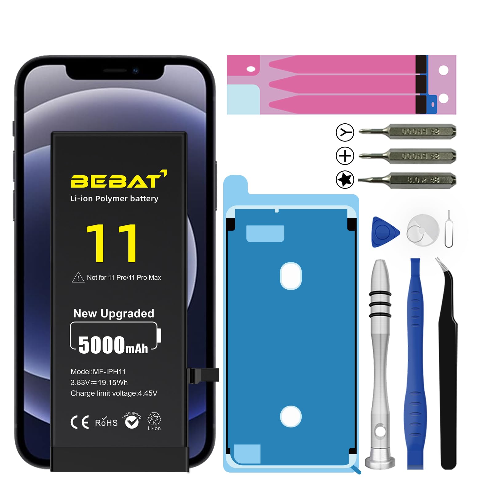 Replacement for iPhone 11 Battery, 5000mAh High Capacity Li-ion Polymer Replacement Battery for Model A2111, A2223,A2221 with Professional Repair Tool Kits