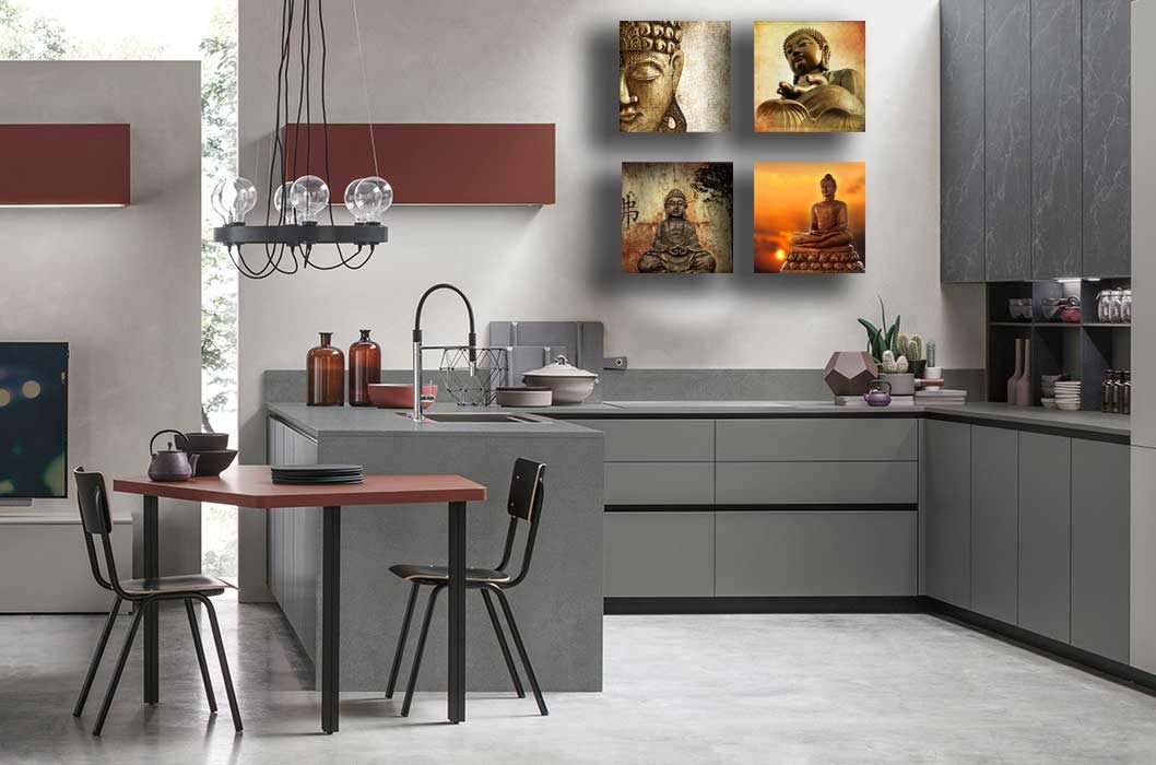 Quadri Moderni 4 pezzi BUDDHA Etnico buddismo Stampa su Tela CANVAS Arredamento Arte astratto XXL Arredo soggiorno salotto camera da letto cucina ufficio bar ristorante (4 pezzi 30x30 cm cad.)