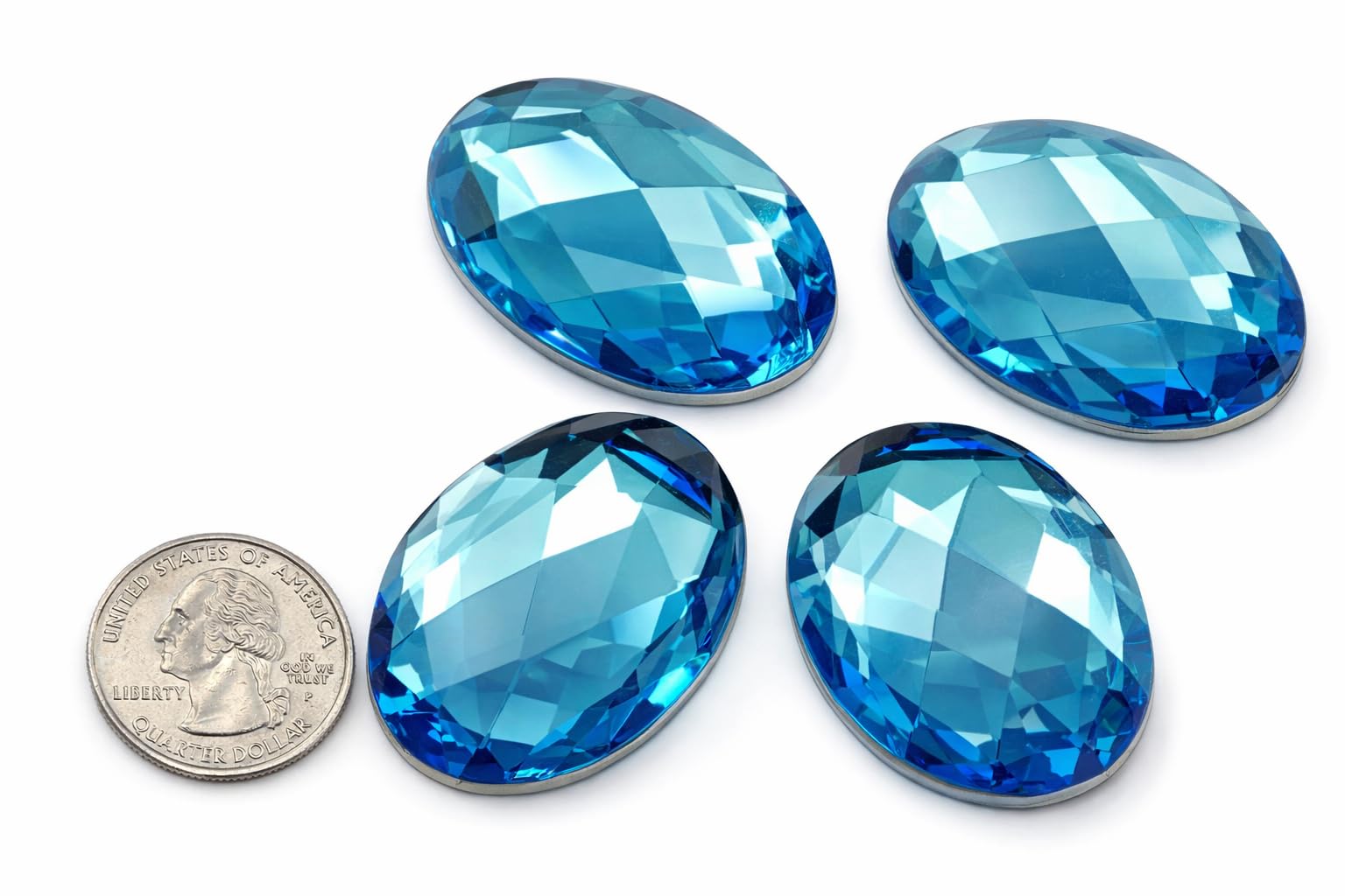 40x30mm Blue Aqua A21 Large Flat Back Oval Acrylic Rhinestones Cosplay Costume Gems Plastic Jewels Embelishments DIY Crafts Gemstones - 4 Pieces