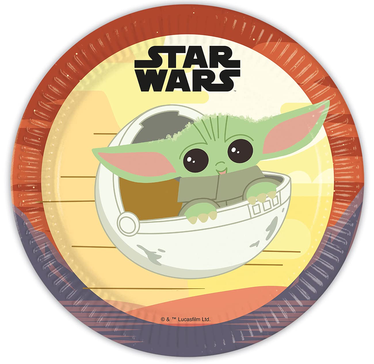 Procos 93446 Star Wars Mandalorian Party Plates Size 23 cm Pack of 8 Disposable Paper Plates Children's Birthday Party Tableware FSC