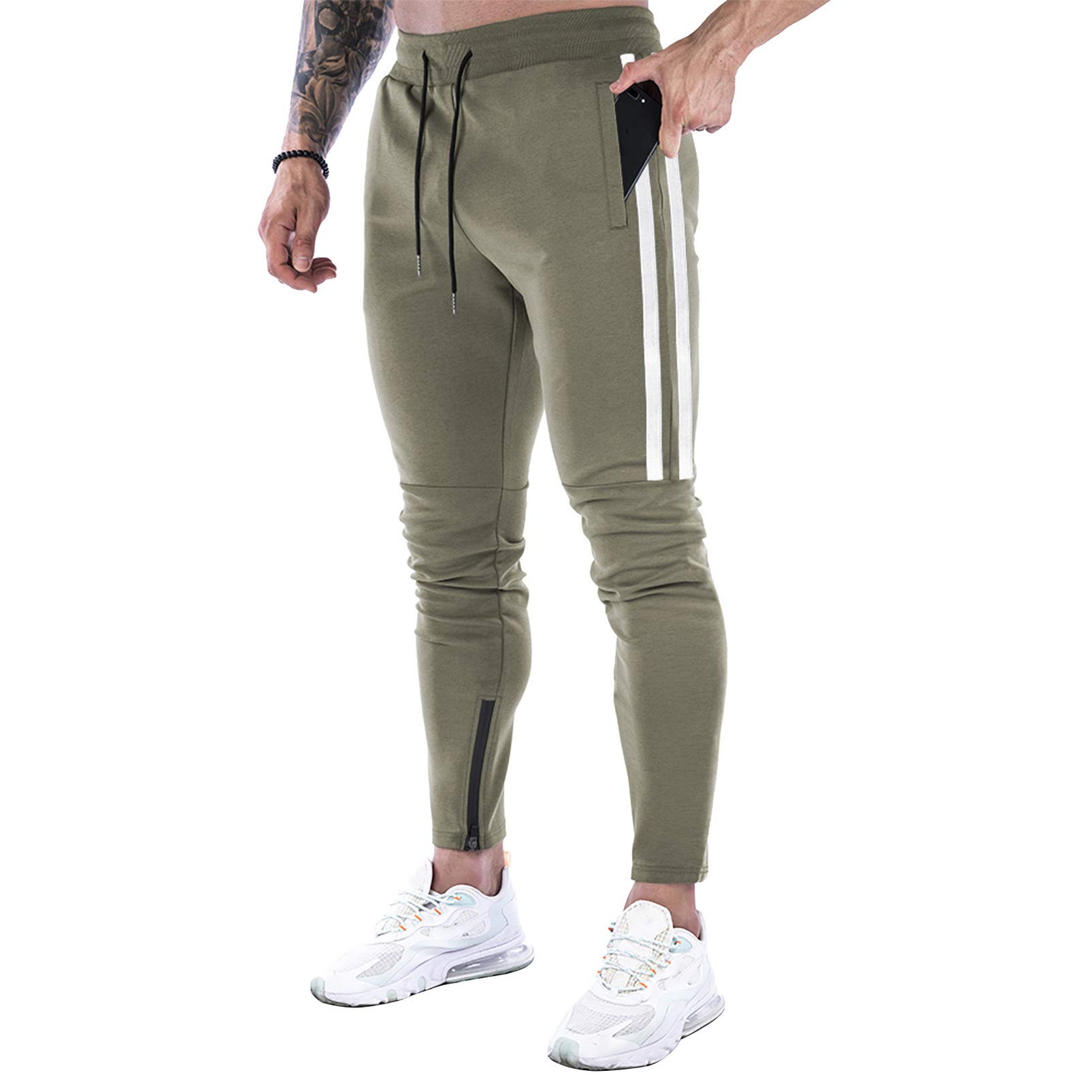 DIOTSRMens Workout Jogger Pants, Slim Fit Running Sweatpants for Men, Striped Gym Track Pants with Pockets