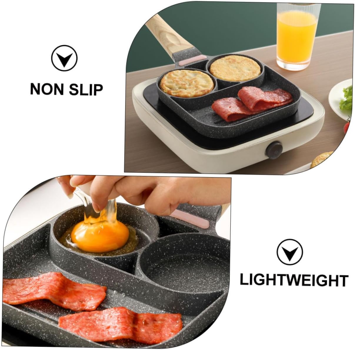 Non Stick Compartment Egg Frying Versatile Breakfast Skillet for Eggs Pancakes Bacon Heat Resistant Handle Easy to Clean Omelette Cooking Tool for Home Cooking