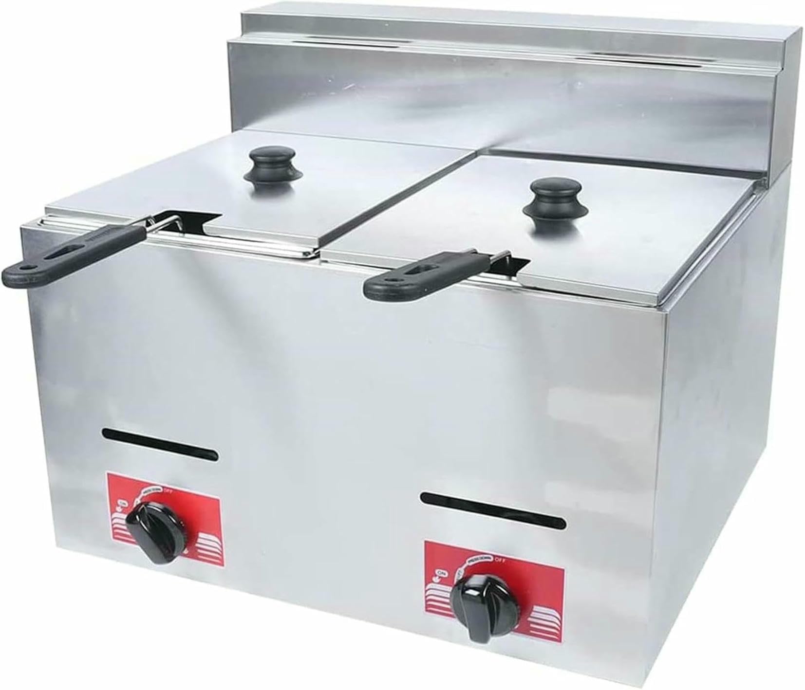Cesta para freidora de Grasa Comercial de 6 l x 2 Pulgadas, freidora de Gas GLP Comercial de encimera de Acero Inoxidable, freidora de Gas Profesional con Cesta y Pala para Cocina Comercial