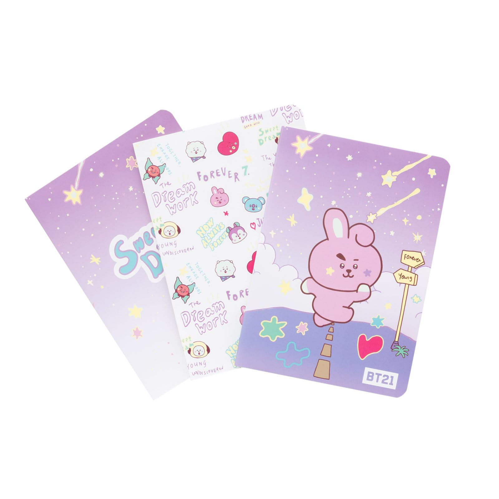 Grupo Erik A6 Notebook Set - BT21 Kawaii Stationery | 3 A6 Notebooks - Lined, Plain, Dotted - 32 sheets (64 pages) | Cooky BT21 Merch, Kawaii Stuff, Cute Stationery Gifts Under 15 Pounds