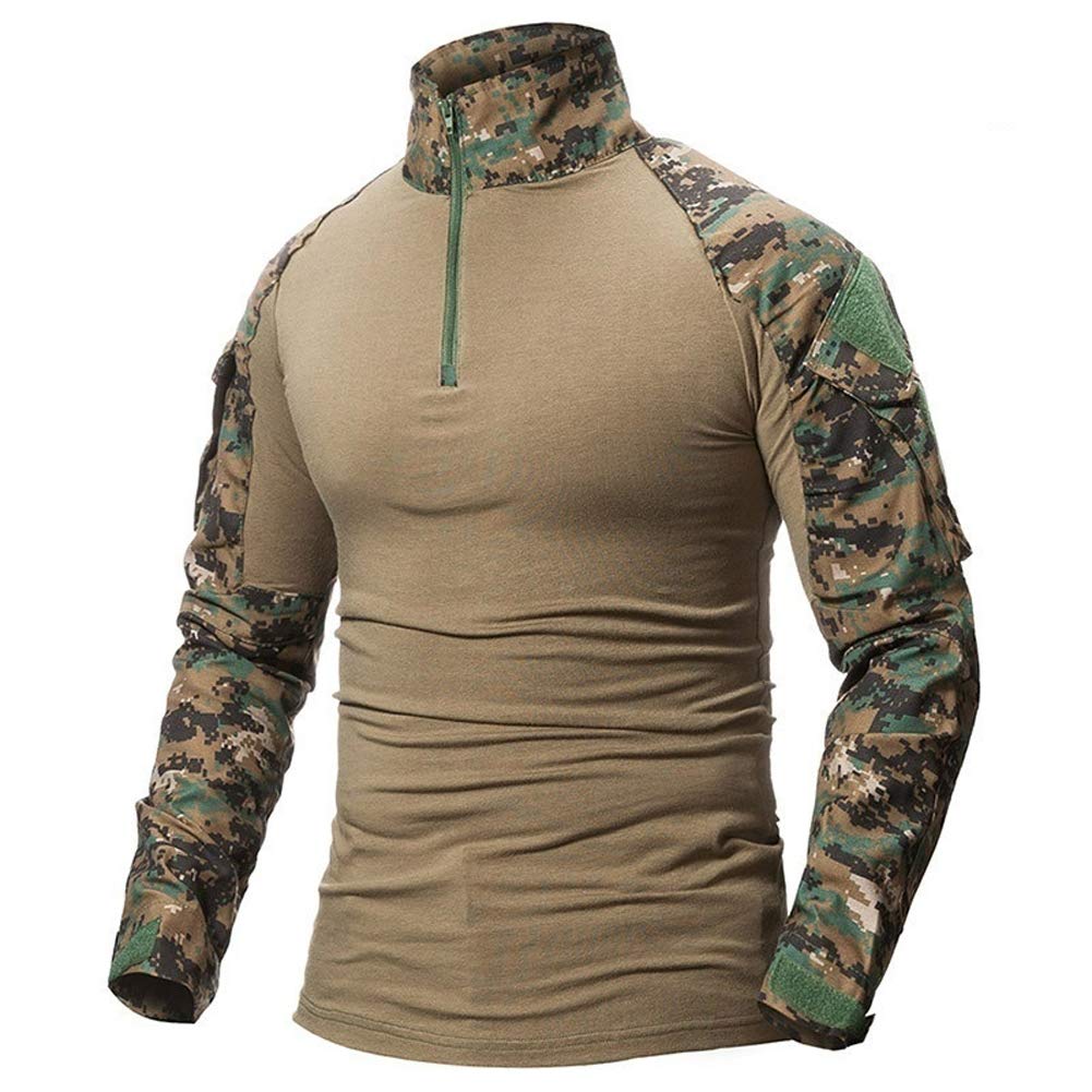 Lilychan Men's Jungle Digital Long Sleeve Tactical Shirt - Military Combat Shirt With Zipper (, Uk Xl)