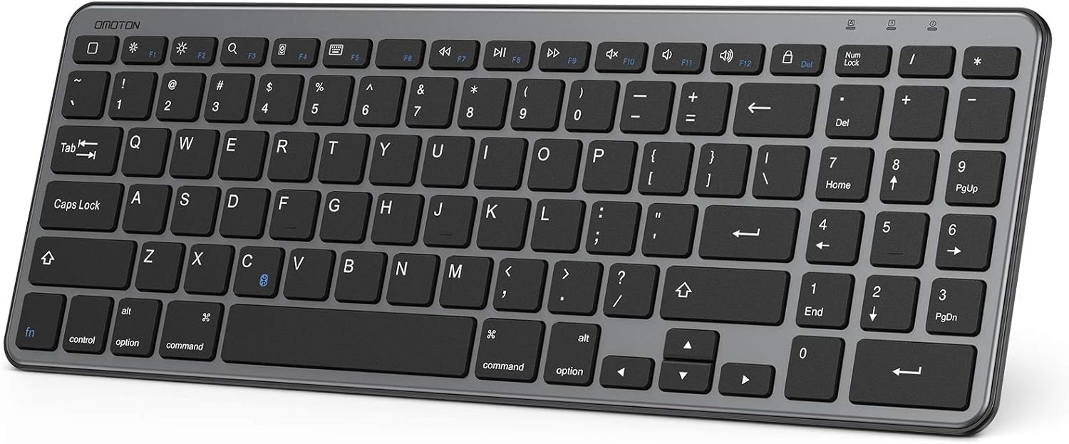 OMOTON Mac-Bluetooth-Tastatur, Kabellose Magic Keyboard für Apple MacBook Pro/Air, iMac, iMac Pro, Mac mini, AAA Batteriebetrieben, Volle Größe (Grau)