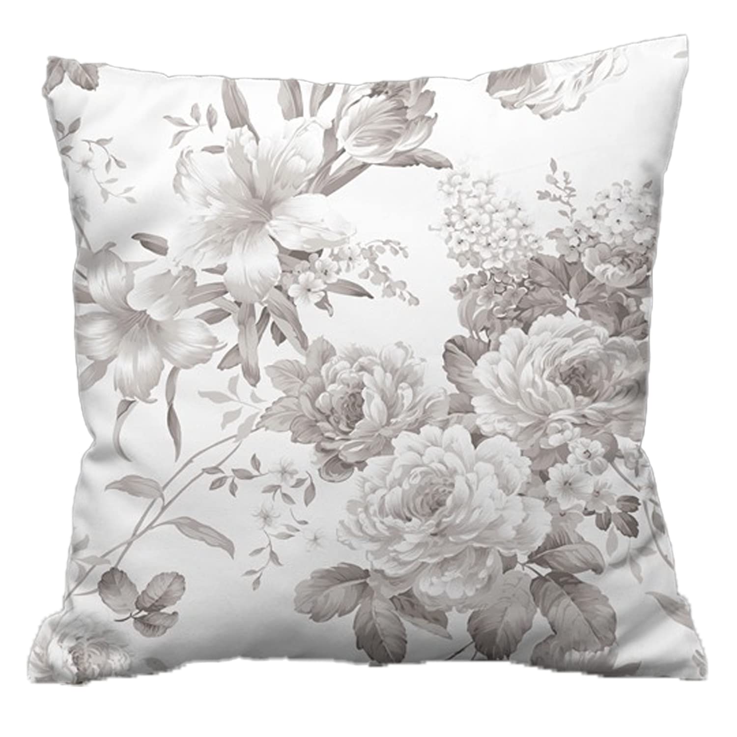 NightComfort 100% Cotton Cushion Cover Luxury Designer Indoor & Outdoor use - Bella Floral Grey - Ideal For Sofa, Living Room, Bedroom, Rattan Garden Furniture Set, Chairs, Bench (45x45cm)- Pack of 2