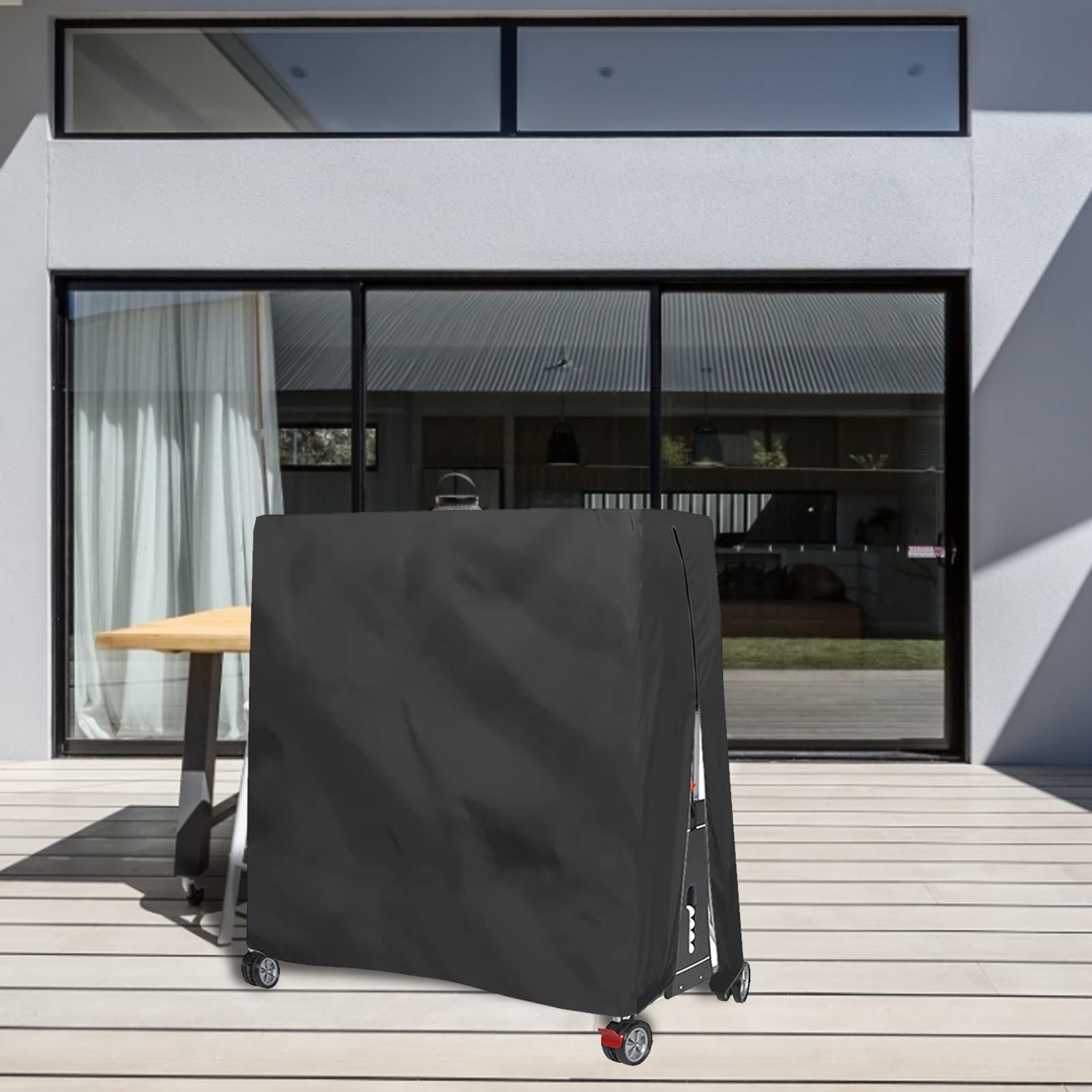 Copertura per tavolo da tennis e ping pong con cerniera e coulisse, 420D Oxford resistente impermeabile per interni ed esterni (185 x 165 x 70 cm) (nero)