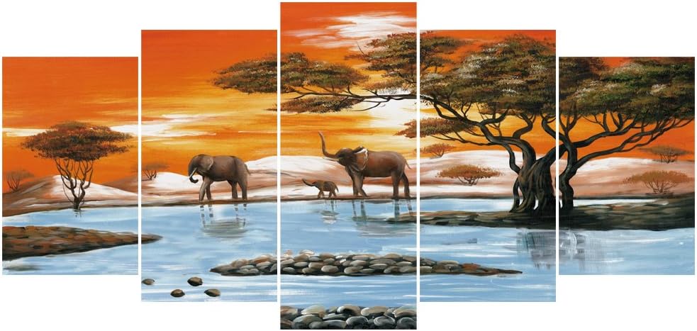 GEVES African Elephants Landscape Animals Giclee Canvas Painting Prints Reproduction Pictures Wall Art for Living Room Home Decoration