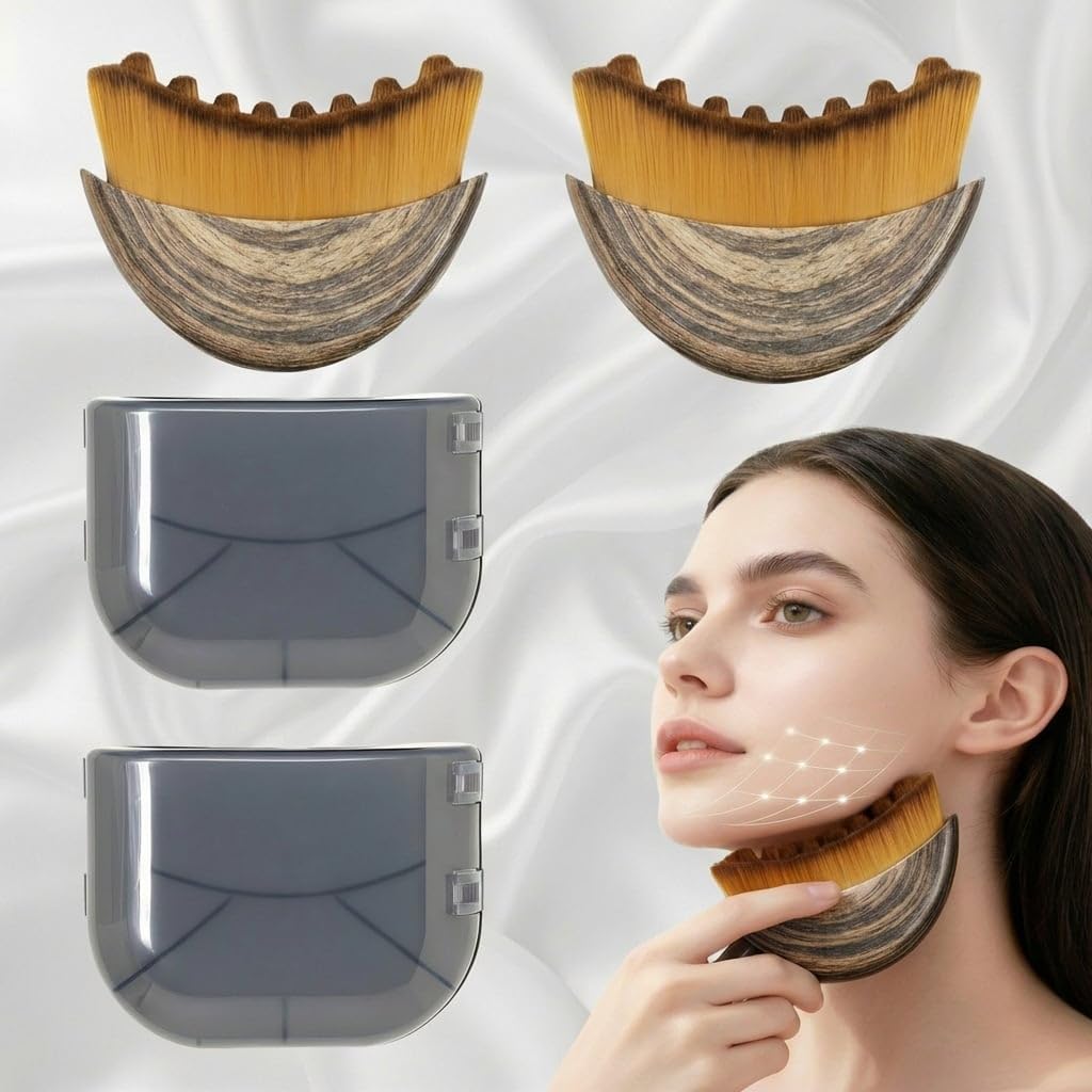 2PCS Lymphatic Contour Face Brush – Gentle Vibration Facial Massager for Jawline, Chin & Contouring, Lymphatic Face Sculpting Tool for Lifting & Detox, Relaxing Facial Massage Brush for