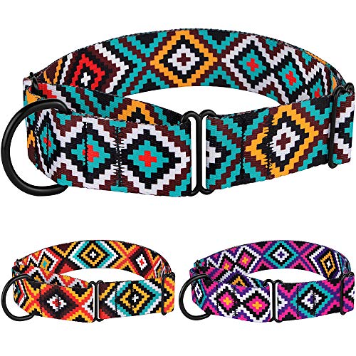 CollarDirect Aztec Martingale Collars for Dogs Heavy Duty Tribal Pattern Safety Nylon Training Collar Large Medium Small (Ethnic Teal, L, Neck Size 15 -20 )