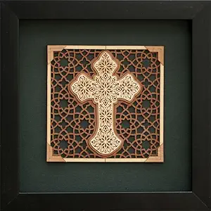 Burnt Orange Wood Veneer Cross (8 inch X 8 inch) Wooden Wall Decor for Living room | Bedroom | Gifts | Wall Hangings for Decoration | Modern Decor Items | Artworks