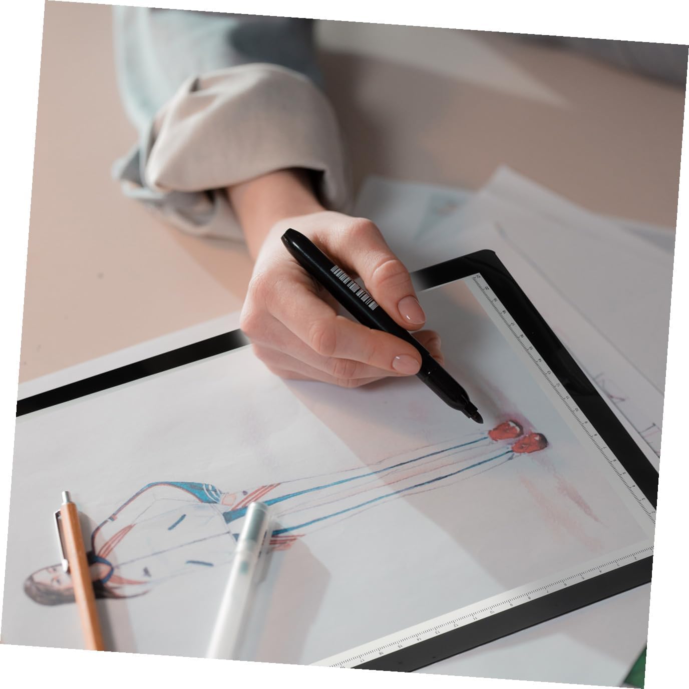 KALLORY A4 USB Rechargeable Magnetic LED Copying Drawing Board for Artists and Animators, Dimmable Sketching Tracing Light Pad with Black Frame, Portable Drawing and Calligraphy Practice