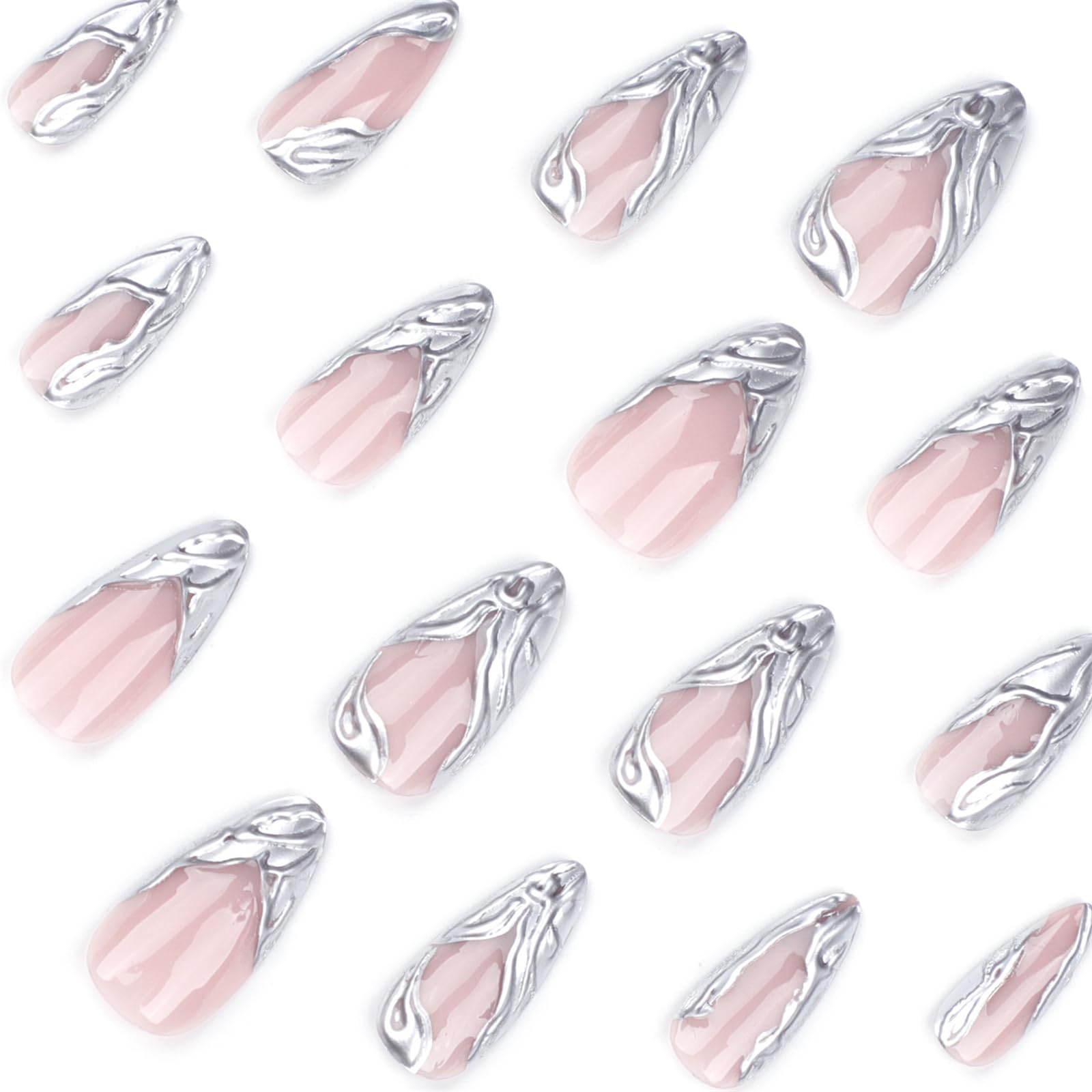 Long Stiletto Press On Nails Nude Glossy Artificial Nail Set_voghion.com